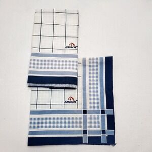 Vintage Set Of 2 Jordache Handkerchiefs/Bandanas◇ Blue Plaid‎ W/Logo
